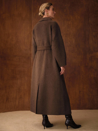 Havira Premium Double-breasted Long Wool Coat with Waterfall Collar