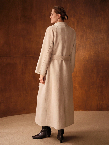 Havira Premium Double-breasted Long Wool Coat with Waterfall Collar