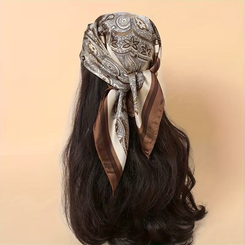 Stylish Brown Paisley Square Silk Scarf