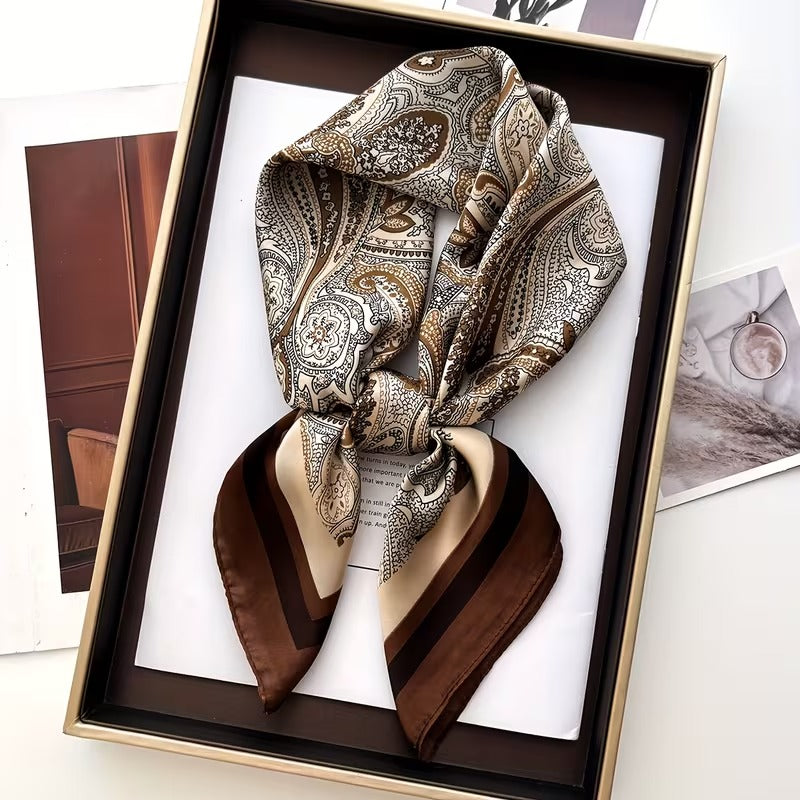 Stylish Brown Paisley Square Silk Scarf
