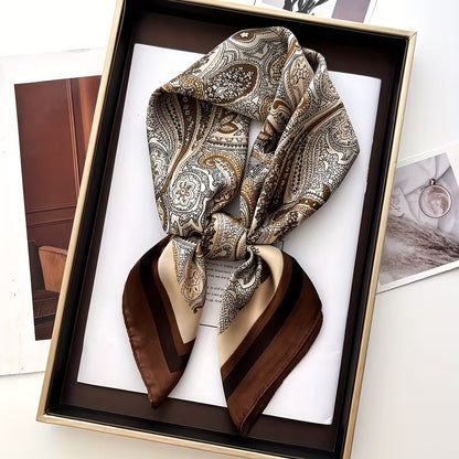 Stylish Brown Paisley Square Silk Scarf