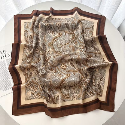 Stylish Brown Paisley Square Silk Scarf