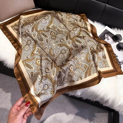 Stylish Brown Paisley Square Silk Scarf