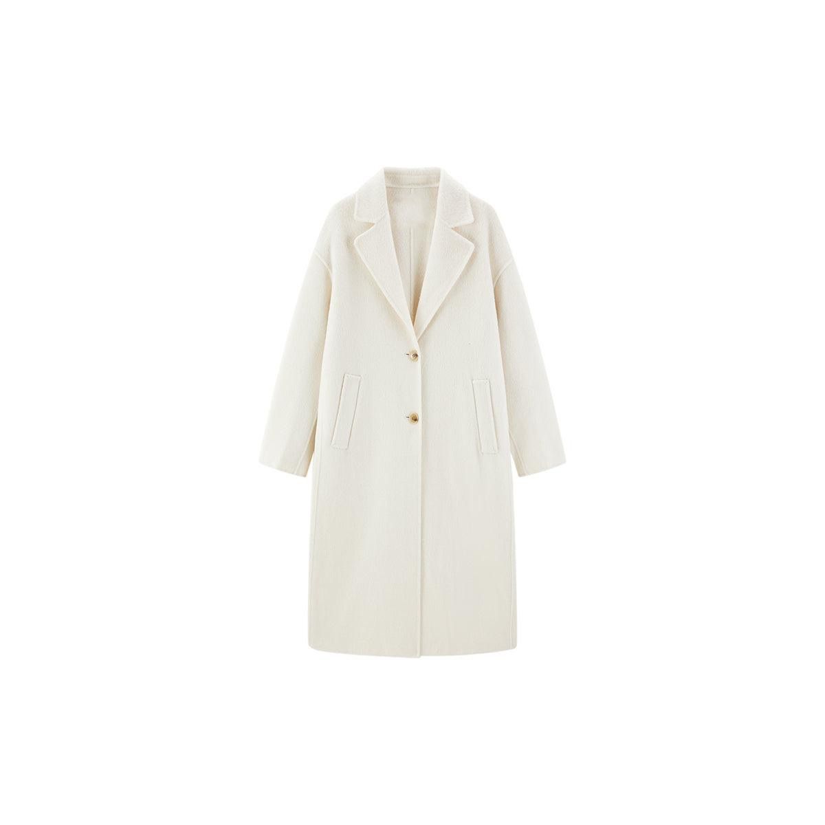 Women's White Straight Wool Coat