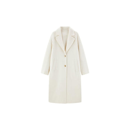 Women's White Straight Wool Coat