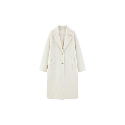 Women's White Straight Wool Coat