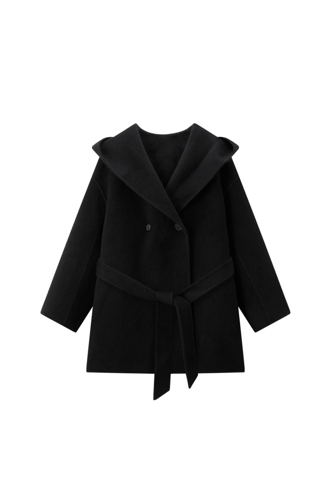 Women's Black Double-Face Wool Robe Cape Coat