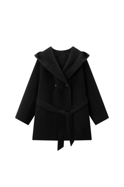Women's Black Double-Face Wool Robe Cape Coat