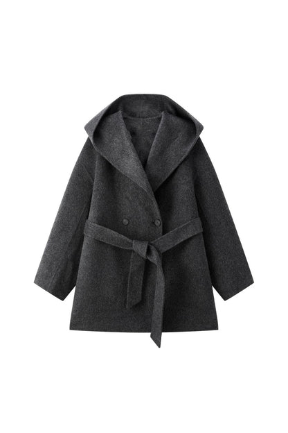 Women's Grey Double-Face Wool Robe Cape Coat