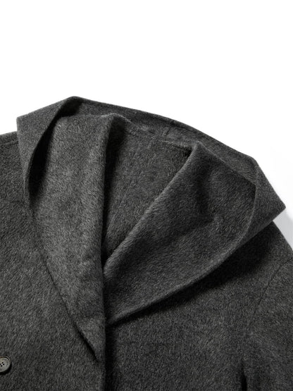 Women's Grey Double-Face Wool Robe Cape Coat