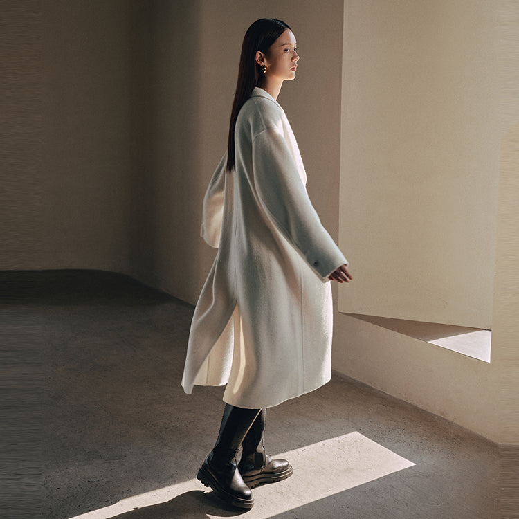 Women's White Straight Wool Coat