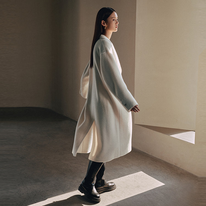 Women's White Straight Wool Coat