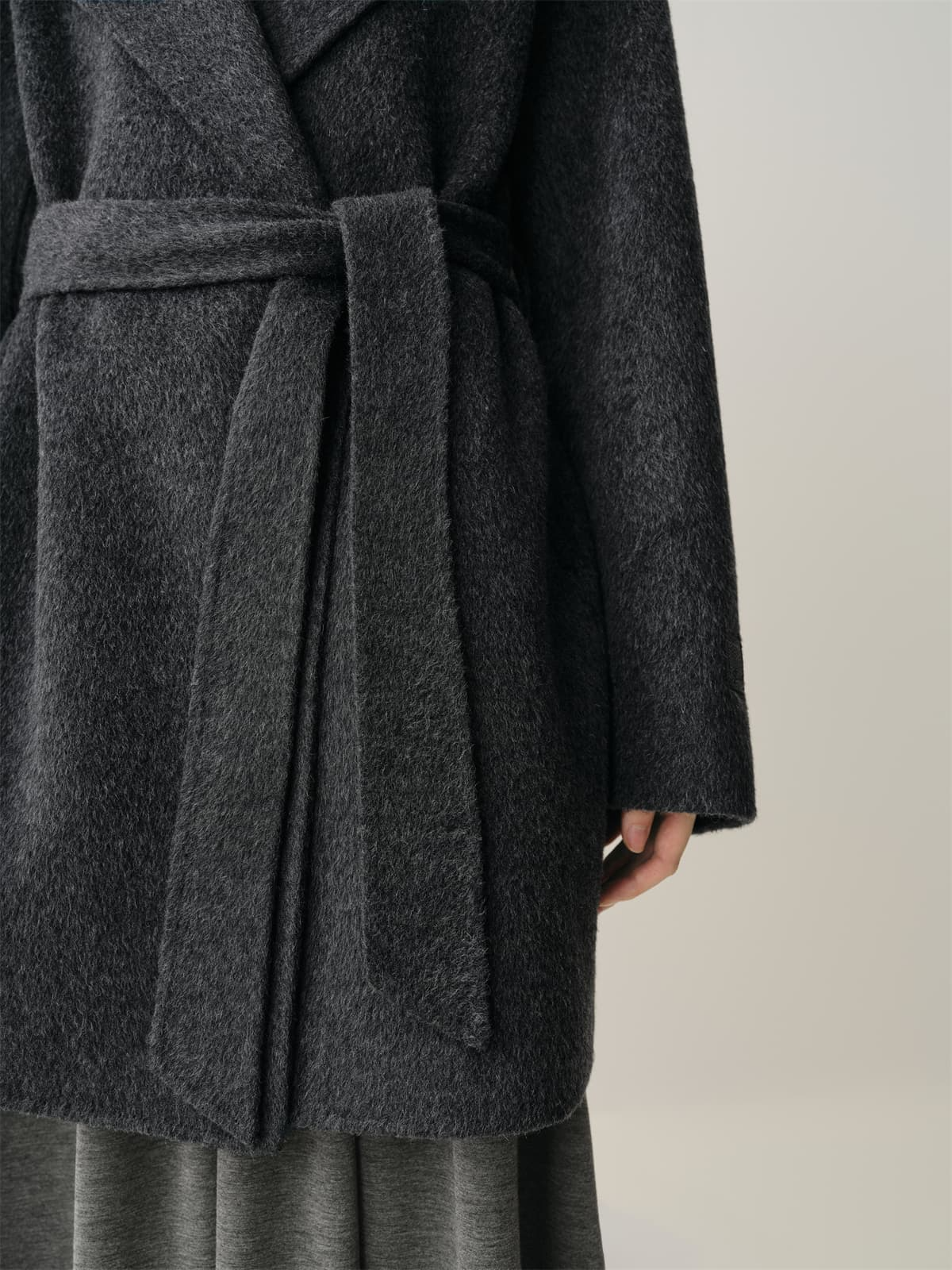 Women's Grey Double-Face Wool Robe Cape Coat