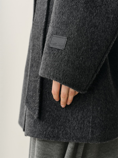 Women's Grey Double-Face Wool Robe Cape Coat