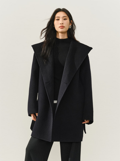 Women's Black Double-Face Wool Robe Cape Coat