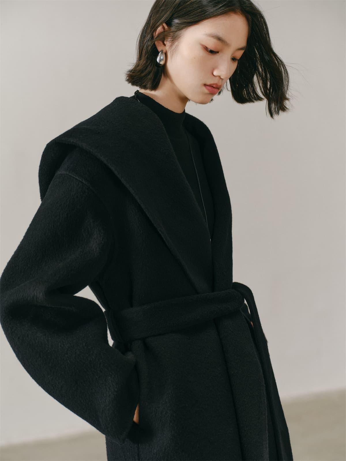Women's Black Double-Face Wool Robe Cape Coat