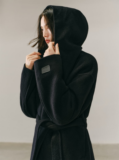 Women's Black Double-Face Wool Robe Cape Coat