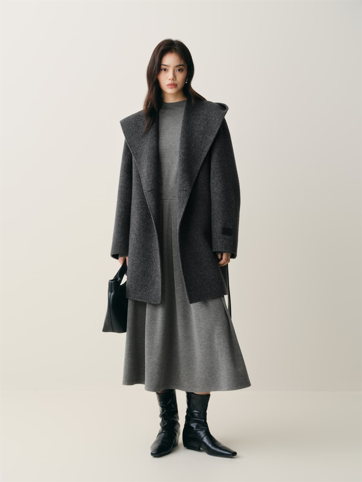 Women's Grey Double-Face Wool Robe Cape Coat