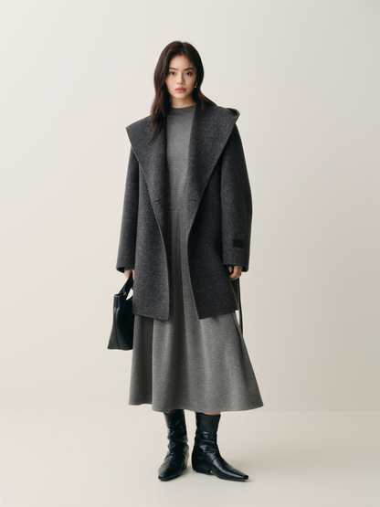 Women's Grey Double-Face Wool Robe Cape Coat