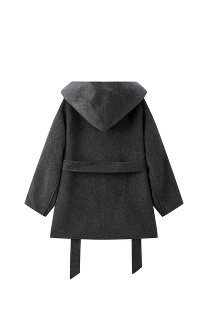 Women's Grey Double-Face Wool Robe Cape Coat