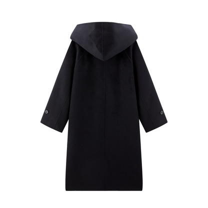 Women's Black Hooded Double-Face Wool Coat